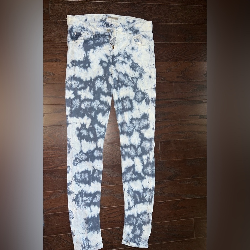 MOTHER The Looker ICEBREAKER Blue & White Tie-Dye Skinny Jeans